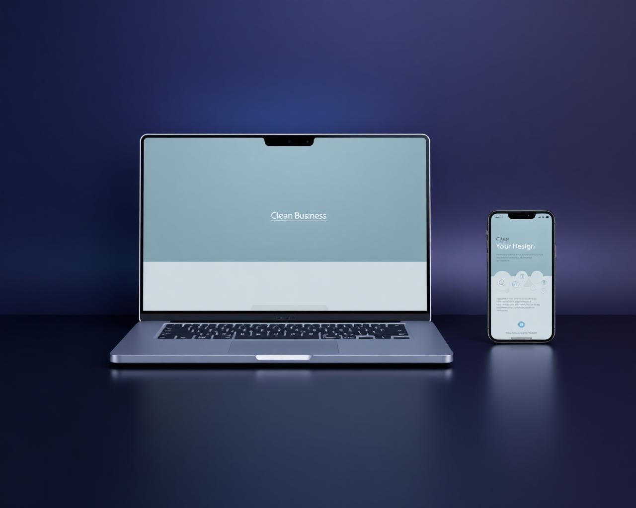 Mockup av en modern företagshemsida visad på laptop och mobil